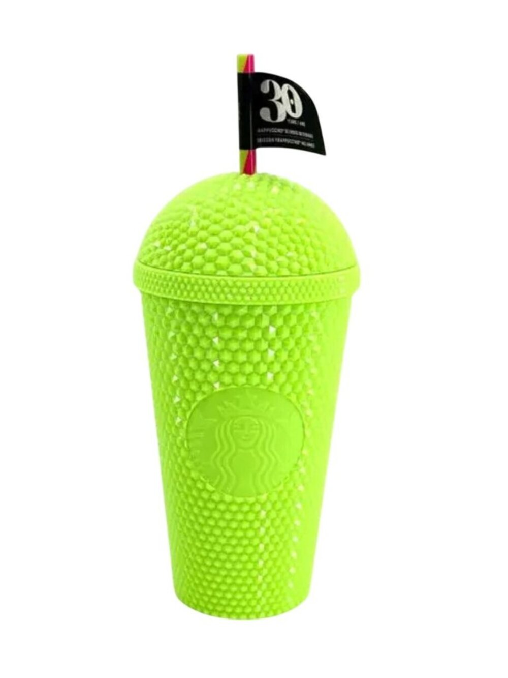 Starbucks Neon Green Studded 30th Anniversary Cold Cup Tumbler 16 Oz With Lid &